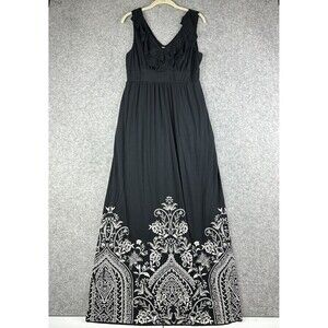 Soma Maxi Tank Dress Womens M Long Empire Ruffle Stretch Beach Resort Pockets*